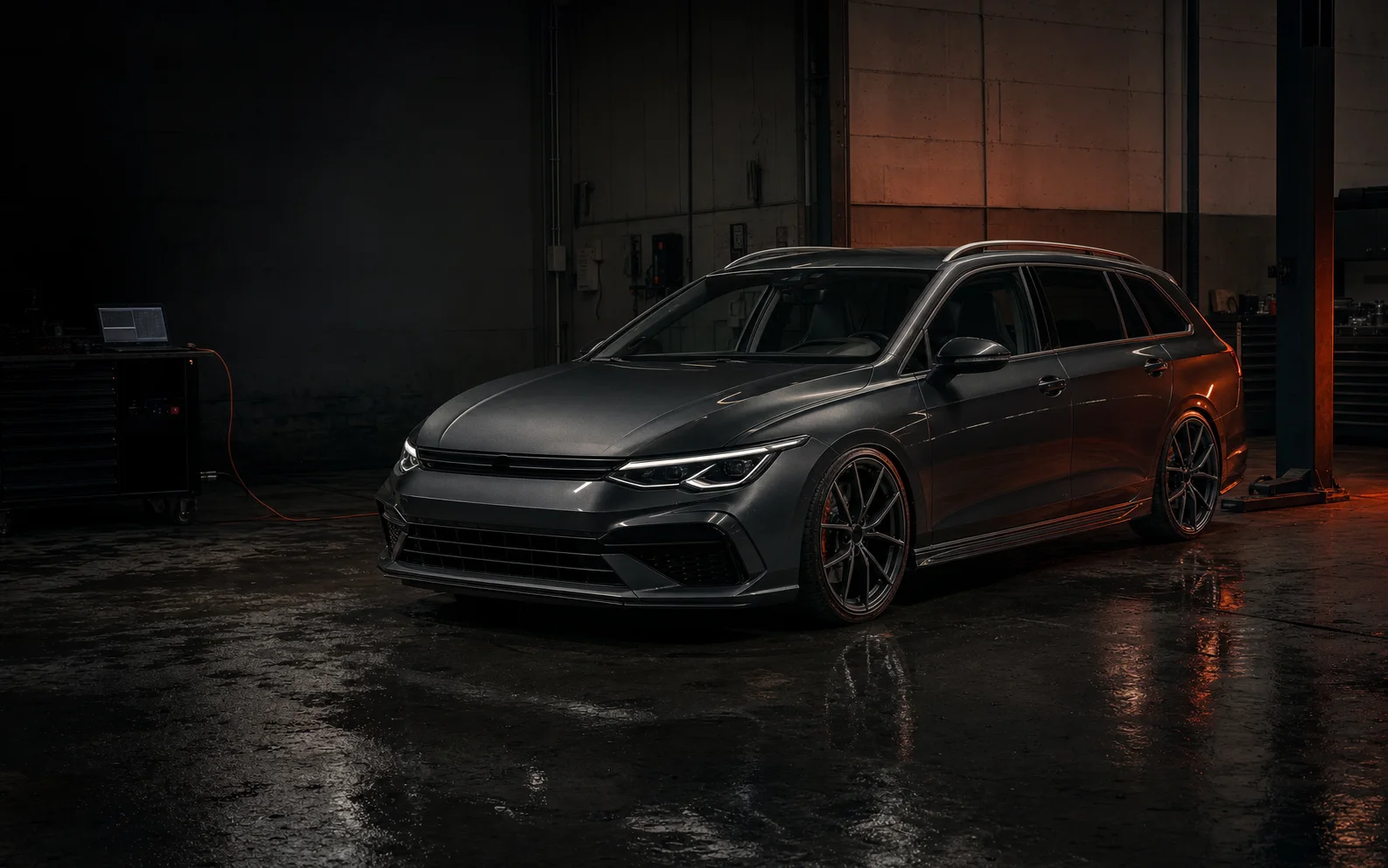 Dark performance estate car in the Grime Onboard